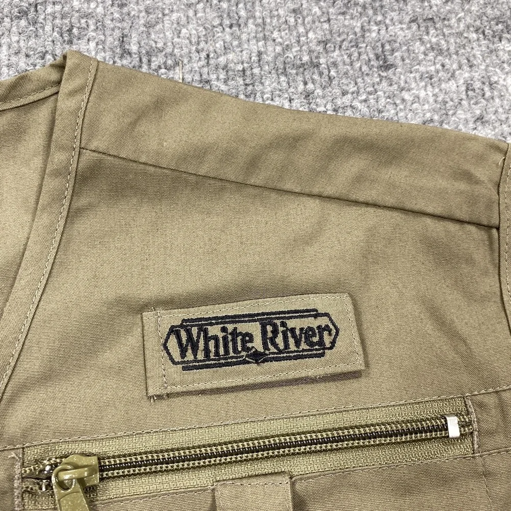 White River Fly Shop Vest Mens Medium Beige Canvas Fishing Zip‎ Pockets